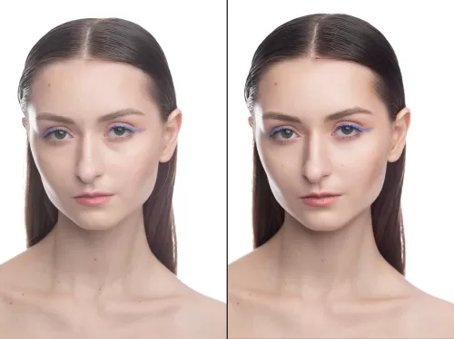 Студийный портрет девушки с макияжем для бьюти съемки и профессионального портфолио модели